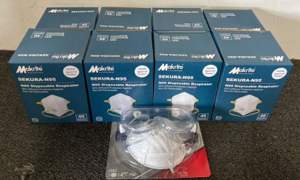 (8) Disposable Respirator Masks & Safety Glasses