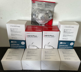 (2) Disposable Respirator Masks, Safety Glasses, (6) V Fold Masks, (2) Particulate Respirator Masks