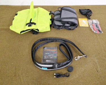 (1) LED Lighted Leash, (1) Lifevest. (1) Pet Hammock & More