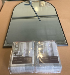 (1) Curved Mirror 35&rdquo;x24&rdquo; (2) Allen+Roth Gray Window Curtains 50&rdquo;x84&rdquo;