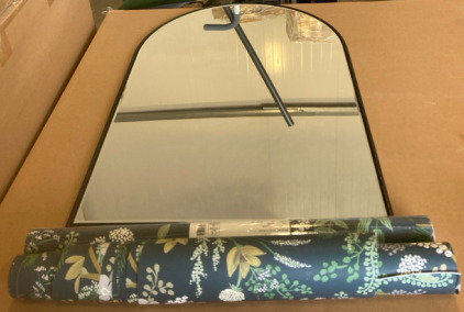 (1) Curved Mirror 35&rdquo;x24&rdquo; (2) York Peel And Stick Premium Wallpapers