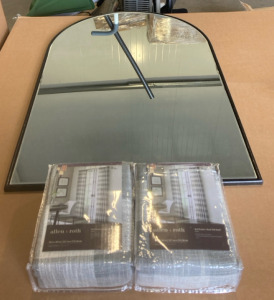(1) Curved Mirror 35&rdquo;x24&rdquo; (2) Allen+Roth Gray Window Curtains 50&rdquo;x84&rdquo;