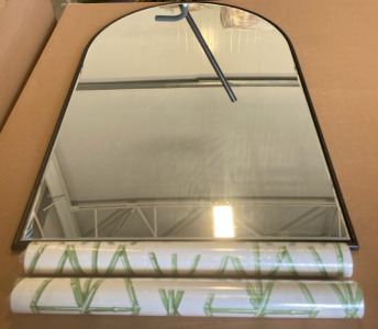 (1) Curved Mirror 35&rdquo;x24&rdquo; (2) York Peel And Stick Premium Wallpapers