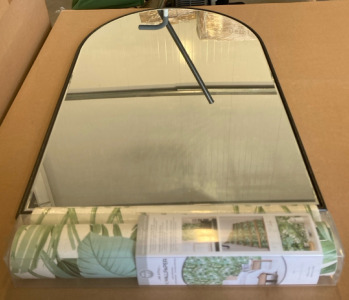 (1) Curved Mirror 35&rdquo;x24&rdquo; (2) York Peel And Stick Premium Wallpapers