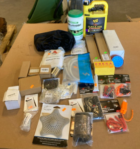 (1) Black Flag Flea & Tick Spray (1) Deer And Rabbit Repellent (2) Strong Hold Safety Glasses Teather & Much More