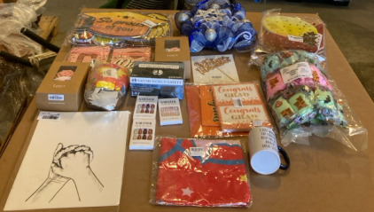 Assortment Of Graduation Decorations (3) False Gel Nail Packs (1) Funny Stepdad Mug & More