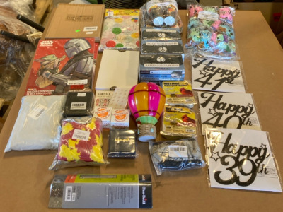 Assortment Of Birthday Decorations (1) Tattoo Clip Cord Cover (2) Bird Feed & Much More