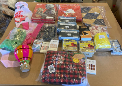 (1) 16-Pack Of Christmas Gift Bags (1) Hot Air Balloon Gnome Garden Decor (1) Funny Beer Glass & Much More