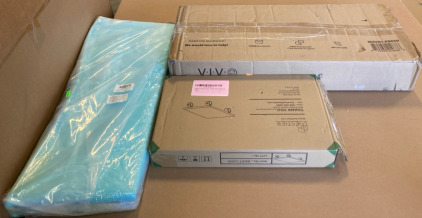 (1) Fildable Bath Tub (1) Bestier CPU Rolling Stand (1) Brown Clamp-on Keyboard Tray