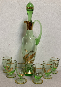 MCM Bohemian Decanter w/6 Glasses Made In Czechoslovakia - EB