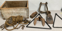 Antique Barn Hemp Rope w/Iron Pully, Canada Dry Crate & More Antiques