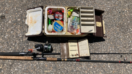 (2) Fishing Poles, (1) With Reel, Loaded Tackle Box, & FlIes!!! EB