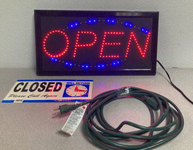Open Sign Light, Extension Cord, Open/Close Hanging Sign