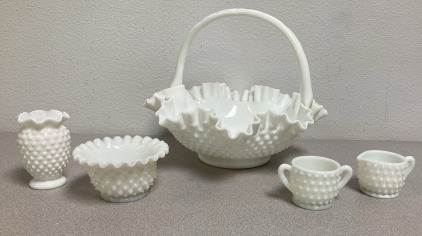 Vintage MilkGlass Mini Decor & Lg. Basket