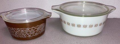 Vintage Pyrex- Town And Country Brown Star, WoodLand Casserole