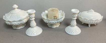 Vintage MilkGlass Candy Dishes & Candle Holders