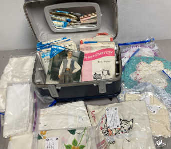 Vintage American Tourister Case, Patters, Doilies & More