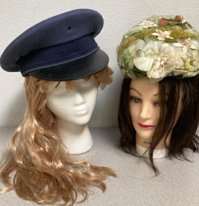 (2) Vintage Hats, (2) Display Heads, & Blonde Wig