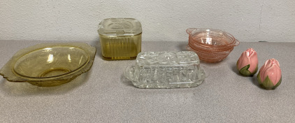 Vintage Candy Dish, Pink Bowls & More