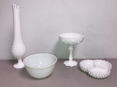 EB-Vintage MilkGlass Vase, Candy Dish, Pyrex & More