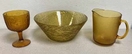 Amber Glas Bowl, Cup & Pitcher -EB