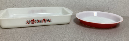 EB-Vintage Pyrex Pink Pie Plate, FireKing Primerose Casserole Pan