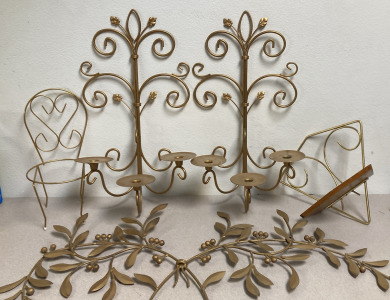 Gold 3 Candle Holder Wall Plaque (2), Wall Decor, Shelf, Plant holder