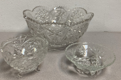 Large Vintage Crystal Clear Bowl & Candy Dishes