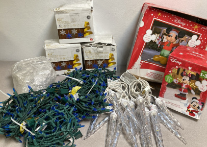 Mickey & Minnie Mouse Inflatables, Snowflake Lights, Icicle Lights, & String Lights