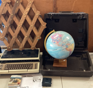 Smith Corona Electric Typewriter W/ Case And Manual, Globe, & Wooden Wine Holder