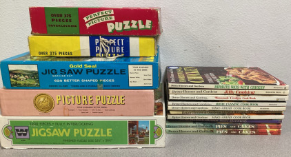 Vintage Puzzles - Whitman, Gold Seal & Cookbooks