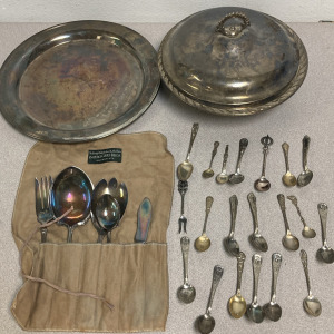 Silver Plated 1847 Roger Bros Utensil Set, Spoons, & Platters