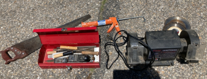 Sears Craftsman 6&rdquo; Bench Grinder, Tool Box, & Saw. EB