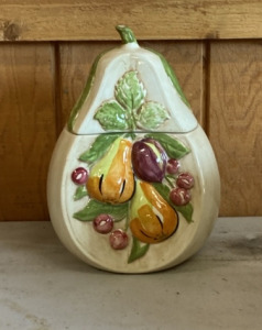 Vintage Pearshape Cookie Jar with Fruit.