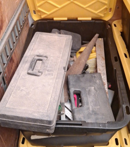 Tote of Hand Tools - Saws, Clamps, & More