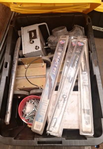 Tote of Misc Hardware, Tools, & Auto Parts - Windshield Wipers, Screws, & More