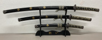 Samurai Sword Set Of Three Swords And Display Rack Made In China