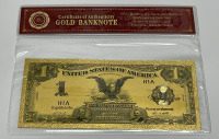 1899 $1 99.9% Pure 24k Carat Gold Banknote W/ COA