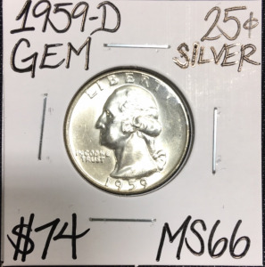 1959-D MS66 Gem Silver Washington Quarter