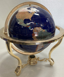 Gemstone Inlaid Globe on Gold Stand