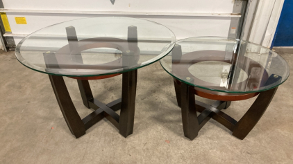 (2) Matching Round Glass Top Side Tables