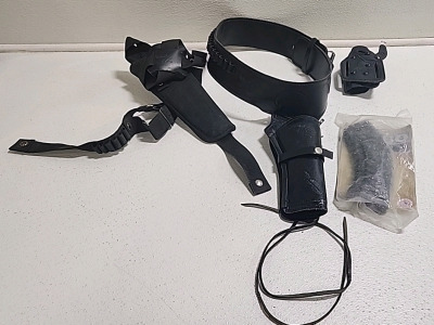 (1) Tapco 30-Round Ak-47 7.62x39 Magazine (1) Eagle Stamped Holster with Ammo Belt (1) Idaho Leather Co Holster (1) Safari Land P-239 Holster