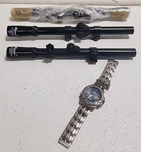 (3) Glenfield 4x15 Opti Centered Rifle/ Air Rifle Scopes (1) Benrus Advance Watch