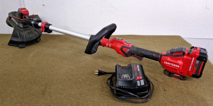 (1) Craftsman, Cordless 20 V Adjustable Legnth & Head Position Trimmer, W/ Charger & (1) Battery