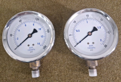 (2) 4"-Pressure Guages, Liquid Filled