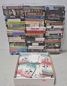 (55) VHS Tapes, Disney Puzzle Post Cards, (2) DVDs