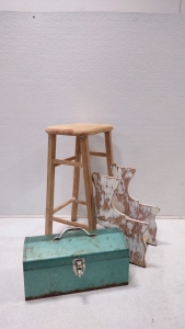 Vintage Chair Step-Stool & Vintage Metal Toolbox w/ Shelf