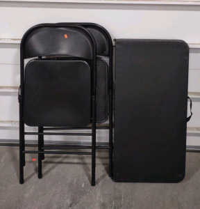 34"x34" Foldable Black Table w/ (2) Black Foldable Chairs