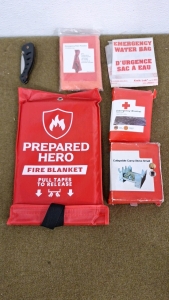 (1) Prepared Hero Fire Blanket 39" x 39", (1) Collapsible Camp Stove W/ Fuel Pellets & More