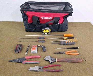 (1) Husky, Zippered, Soft Tool Bag & Assorted Hand Tools